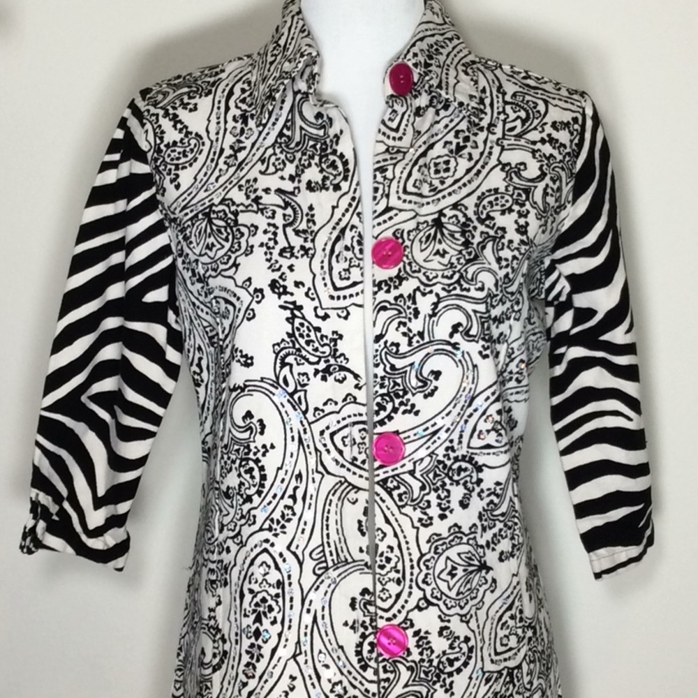 Candy Couture Print Blazer w/Sequins & Pink Button